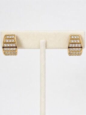 Vintage Christian Dior Rhinestone Clip-On Earrings Gold Tone